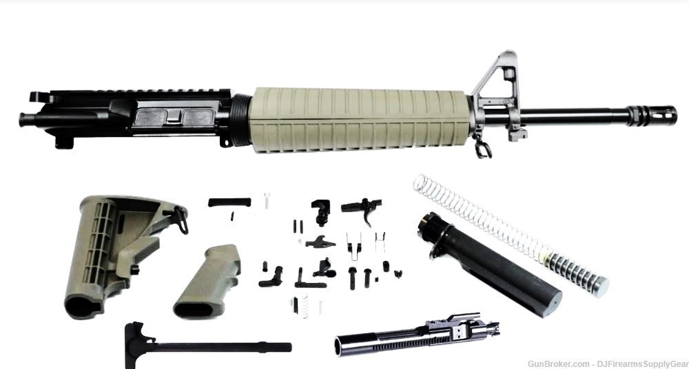 AR-15 5.56mm Complete MidLength Carbine Parts Kit OD Green Stock Grip & HG-img-0