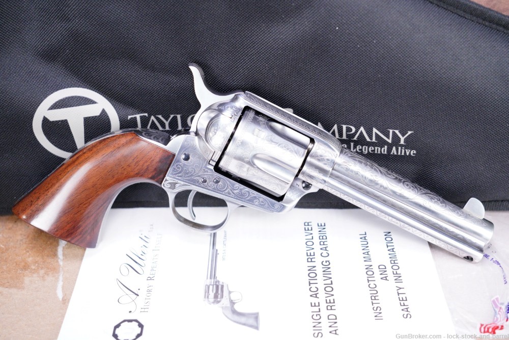 Taylor’s Uberti Model 1873 Engraved Stainless Cattleman  4.75” SAA Revolver-img-2