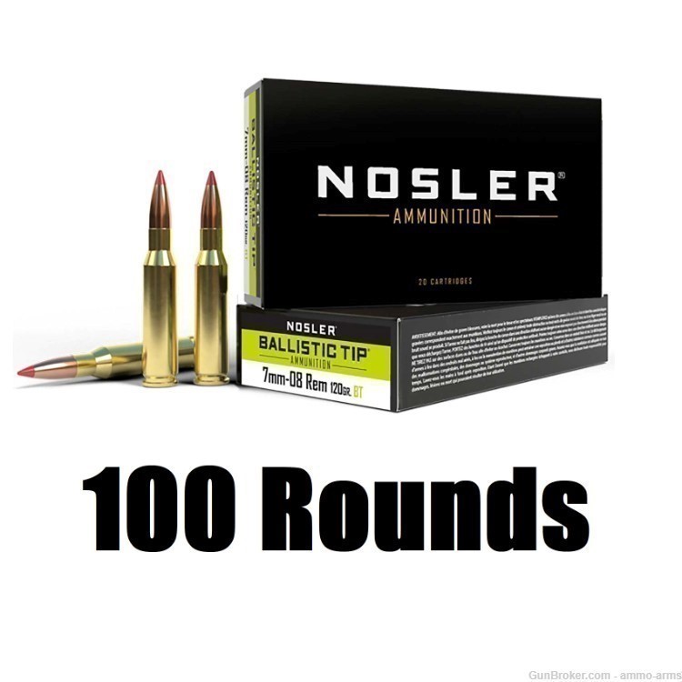 Nosler Ballistic Tip Ammunition 7mm-08 Rem 120 Grain - 100 Rounds - 40060-img-1