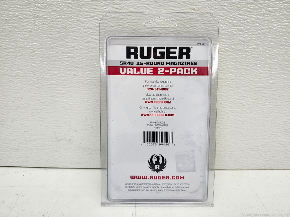 Ruger SR40 15-Round Magazine 2-Pack GENUINE FACTORY MAGAZINES-img-1
