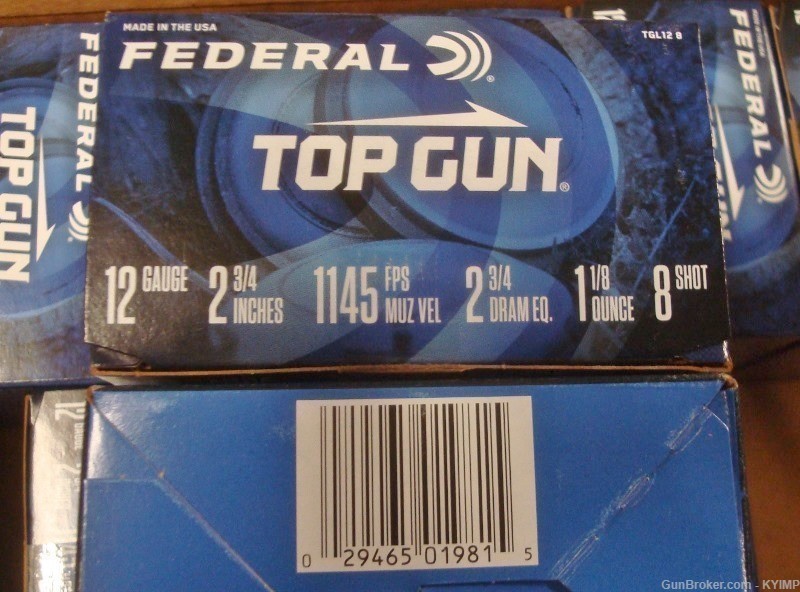 250 Federal 12 ga Target TOP GUN 2 3/4 " 8 shot TGL12 8 Shotgun Shells-img-0