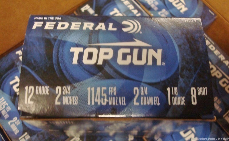 250 Federal 12 ga Target TOP GUN 2 3/4 " 8 shot TGL12 8 Shotgun Shells-img-2