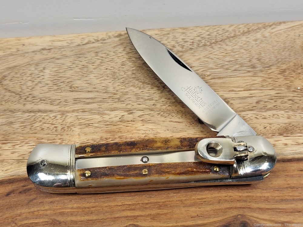 Vintage Hubertus Large Side Lever/Lock Automatic Knife W/Stag Handles- Mint-img-0