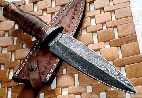 Dagger folded steel Leather stacked handle knife-img-0