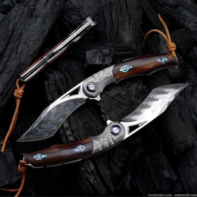 Handmade SKD11 core Damascus Steel Folding Knife-img-4