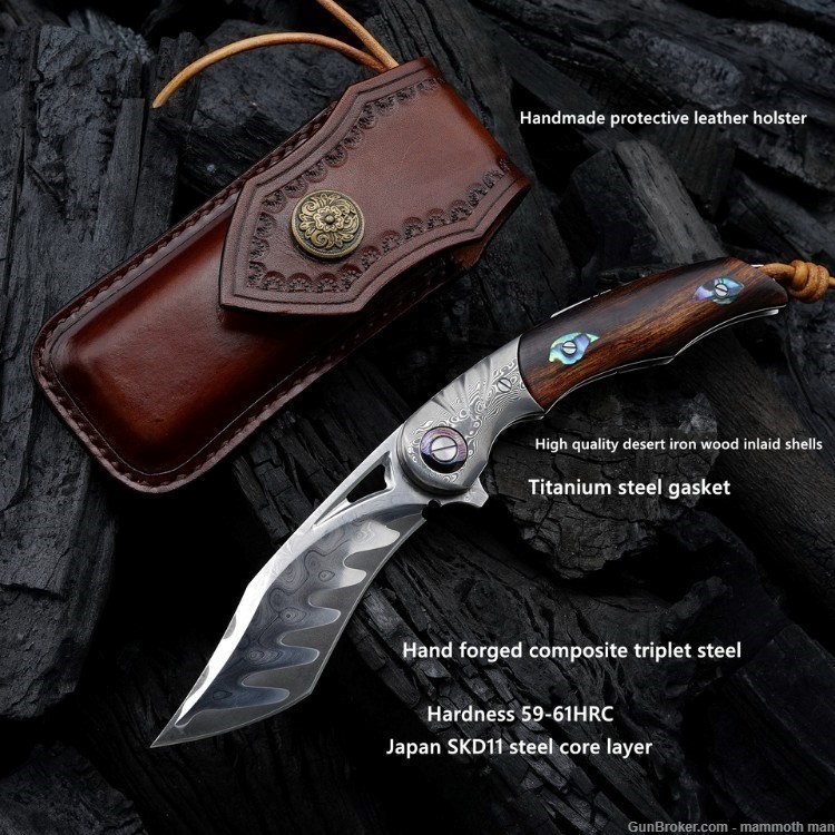Handmade SKD11 core Damascus Steel Folding Knife-img-0