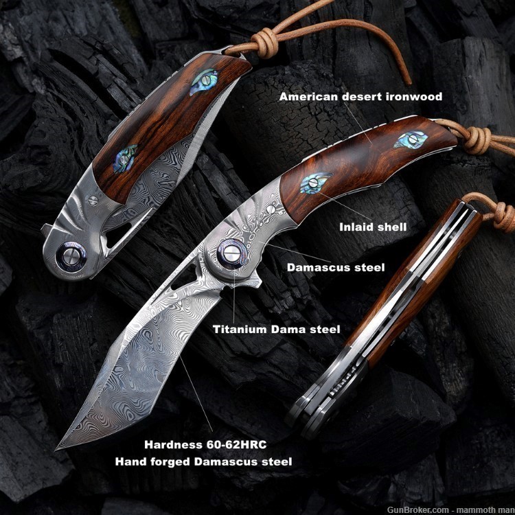 Handmade VG10 Damascus Steel Folding Knife Iron wood-img-1