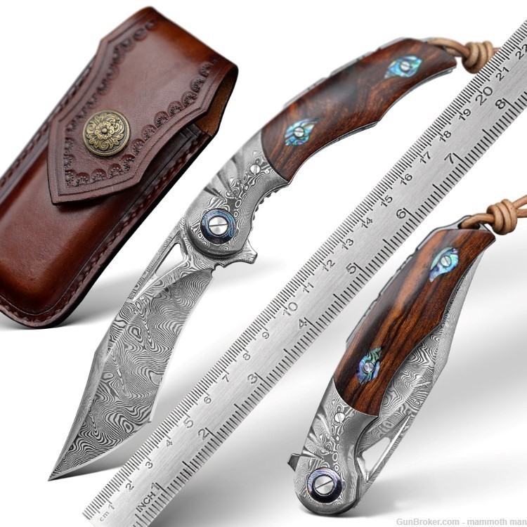 Handmade VG10 Damascus Steel Folding Knife Iron wood-img-0