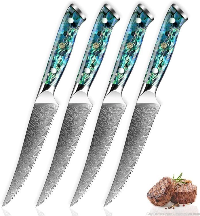 4 pc vg10 Damascus Steak knife set. Real Abalone handles-img-0