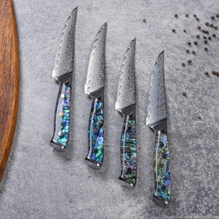 4 pc vg10 Damascus Steak knife set. Real Abalone handles-img-3