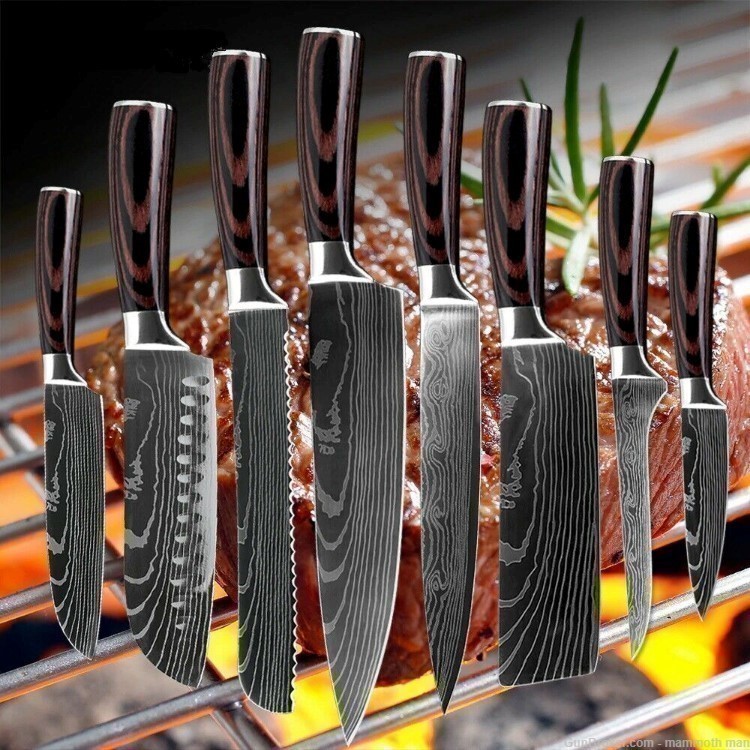 8pc Kitchen knife Set Nice Damascus pattern German 1.14 steel.-img-0