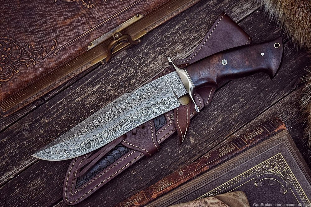 Bowie knife Damascus steel with Custom sheath-img-2