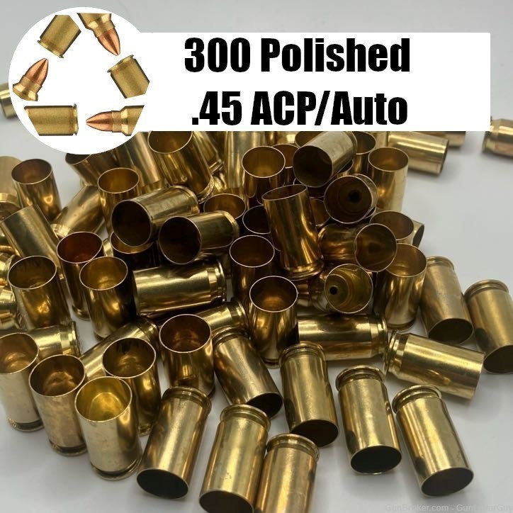 300 Polished .45 ACP/Auto Brass - Mixed Headstamps + Primer Pockets-img-0