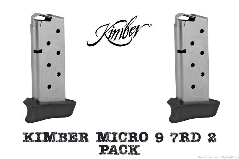 Kimber Micro 9 Magazine 9MM 7-Round SS with Hogue Grip Extension 2 Pack-img-0