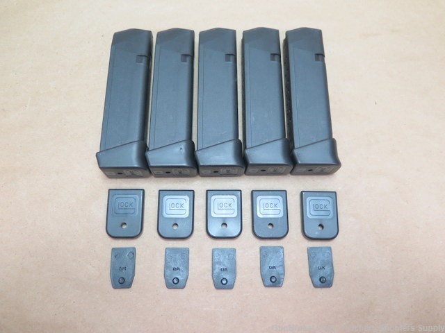 Glock Magazines 17-Round With +2 Glock Bottoms Made in Austria Lot of 5-img-0