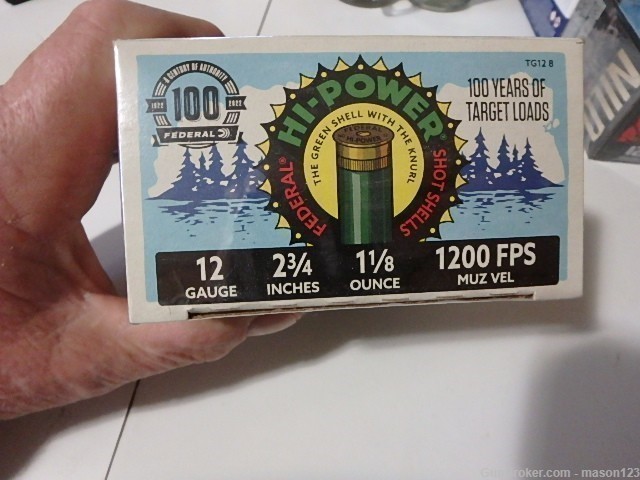 FULL 12 GA FEDERAL 100 TH YEAR WREATH BOX NO 8 SHOT HI-POWER-img-1