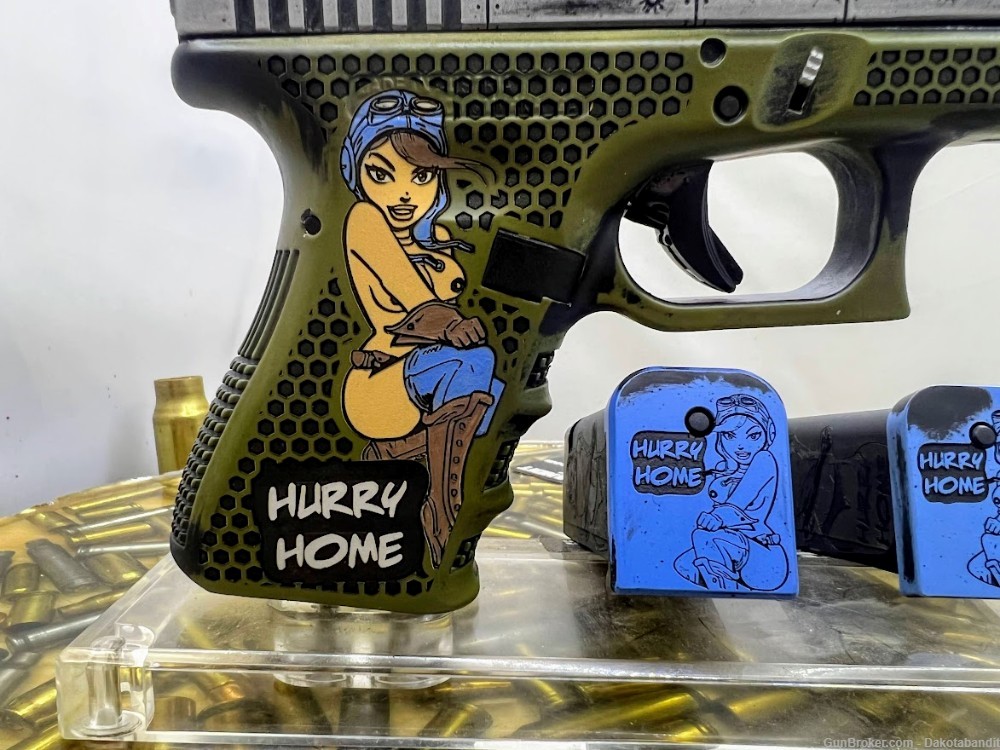 Hurry Home Glock 19 9MM Pinup Bomber WW2 Girl Engraved with Custom Case-img-5