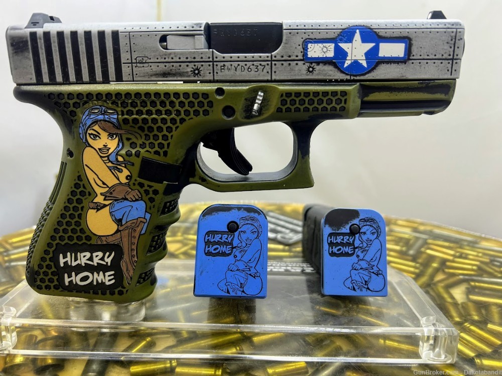 Hurry Home Glock 19 9MM Pinup Bomber WW2 Girl Engraved with Custom Case-img-6