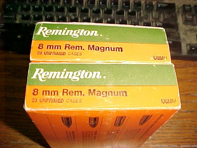 Reloading New Old Stock Brass R-P Head Stamp 8mm Remington Magnum 40 Rounds-img-2