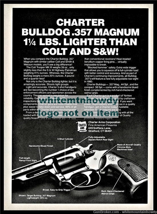 1980 CHARTER ARMS Bulldog .357 Magnum Revolver PRINT AD-img-0