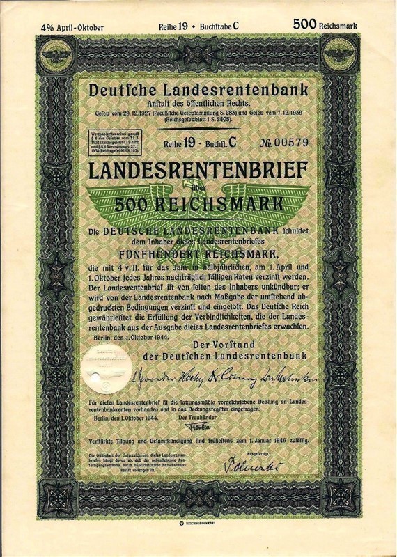German 500 RM bond swastika 1944 WWII-img-0