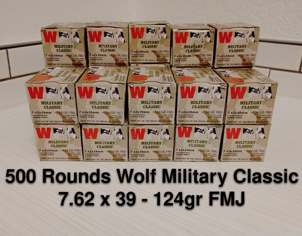 500 Rounds Wolf Military Classic 7.62x39 124gr FMJ Ammunition-img-0