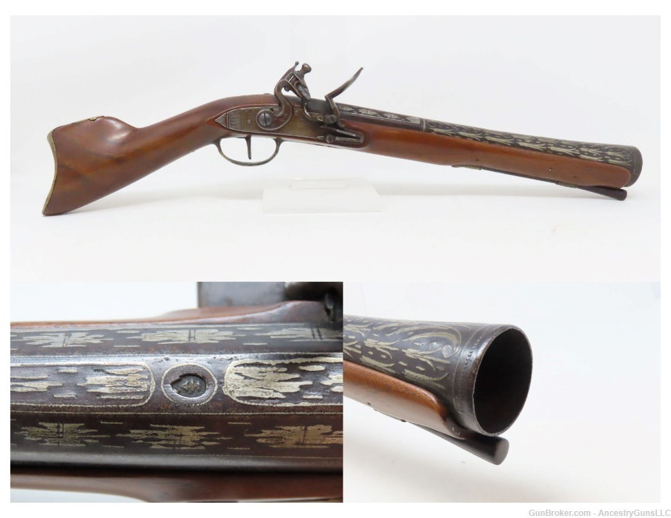 Antique Ornate OTTOMAN Flintlock BLUNDERBUSS DAG KNEE Pistol  -img-0