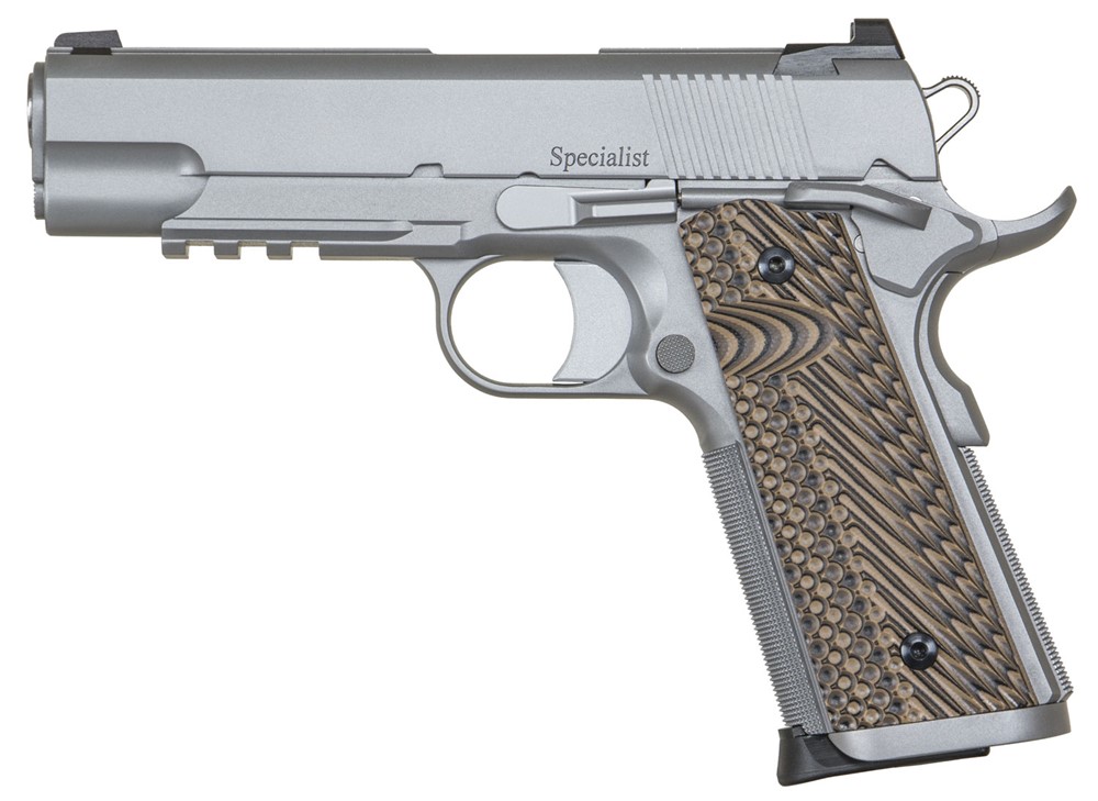 Dan Wesson Specialist Commander 45 ACP Pistol 4.25 SS/Black & Brown G10 Gri-img-0