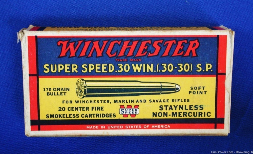  Rare Prewar Winchester FULL BOX  20 Rounds .30-30 Model 94 64 W.C.F Marlin-img-0