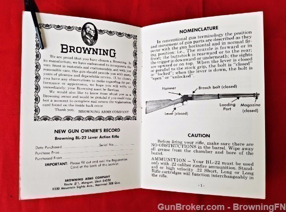 Orig Browning BL-22 Owners Instruction Manual 1971-img-1