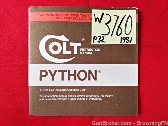 Orig Colt Python Owners Manual 1981-img-0