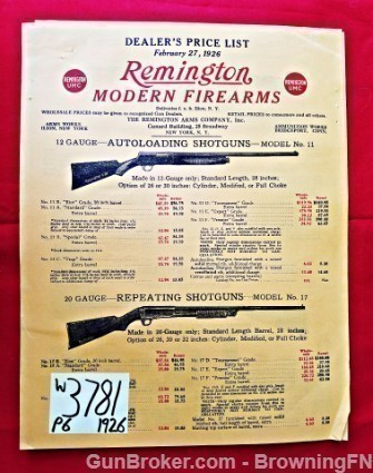 Orig Remington Dealer's Price List 1926-img-0
