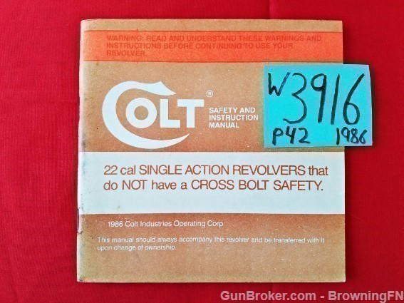 Orig Colt .22 Single Action Owners Instruction Manual 1986-img-0