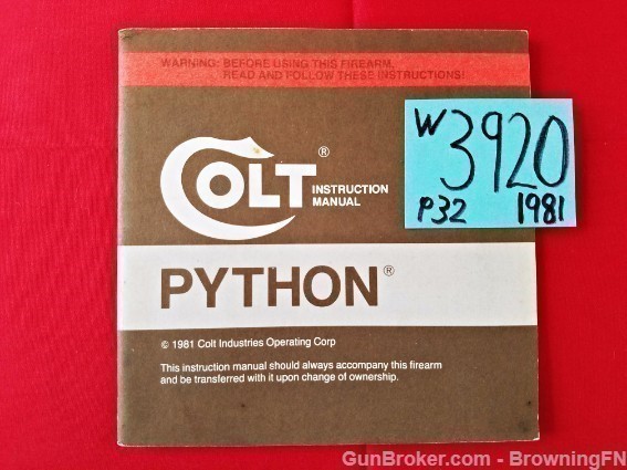 Orig Colt Python Owners Manual 1981-img-0