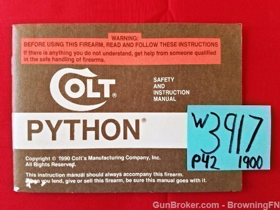Orig Colt Python Owners Instruction Manual 1990-img-0