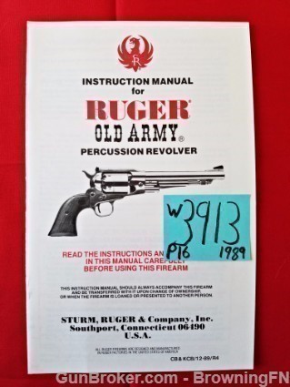Orig Ruger Old Army Revolver Owners Instruction Manual 1989-img-0