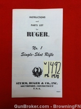 Orig Ruger No. 1 Single Shot Rifle Owners Instruction Manual-img-0