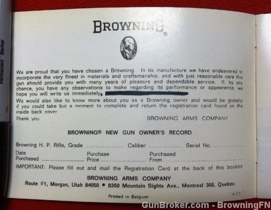 Browning Bolt Action Mauser Rifle Owners Manual-img-1