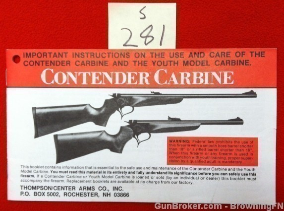 Orig Thompson Contender Carbine Owners Instruction Manual-img-0