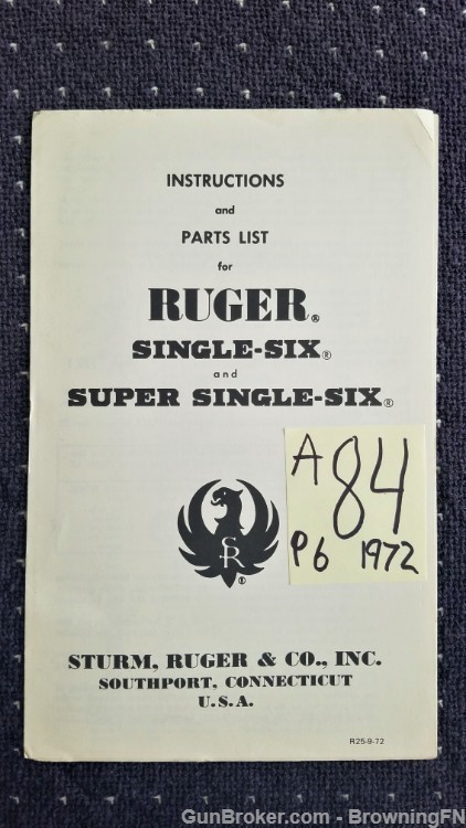 Orig Ruger Super Single-Six Owners Manual 1972-img-0