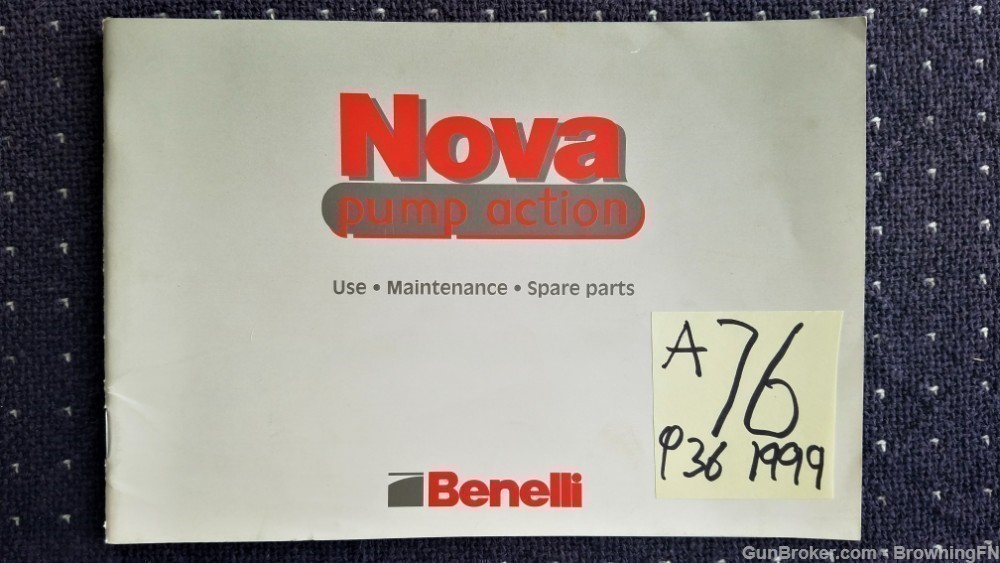 Orig Benelli Nova Pump Action 12g Owners Manual 1999-img-0