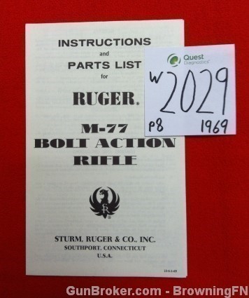 Orig Ruger M-77 Owners Instruction Manual 1969-img-0