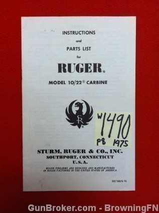 Orig Ruger Model 10 .22 Owners Instruction Manual 1975 22-img-0