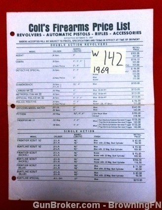 Original Colt Firearms All Models 1969 Price List-img-0