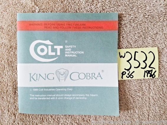 Orig Colt King Cobra Owners Manual 1986-img-0