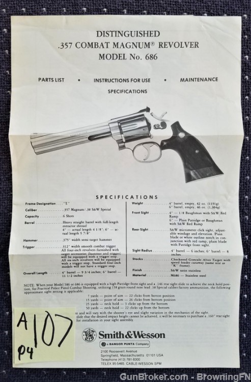 Orig S&W Model 686 .357 Revolver Owners Manual-img-0
