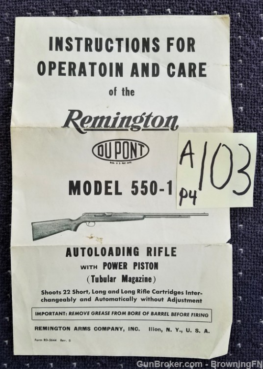Orig Remington Model 550-1 Owners Manual-img-0