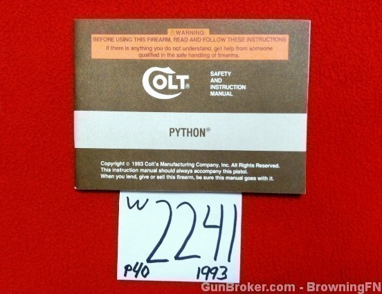 Orig Colt Python Owners Manual 1993-img-0
