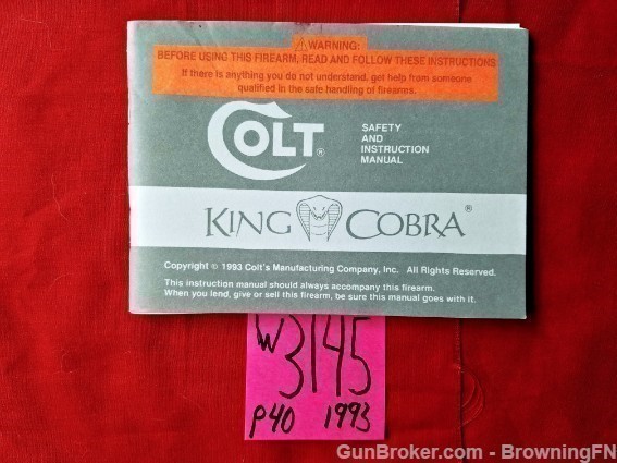 Orig Colt King Cobra Owners Manual 1993-img-0