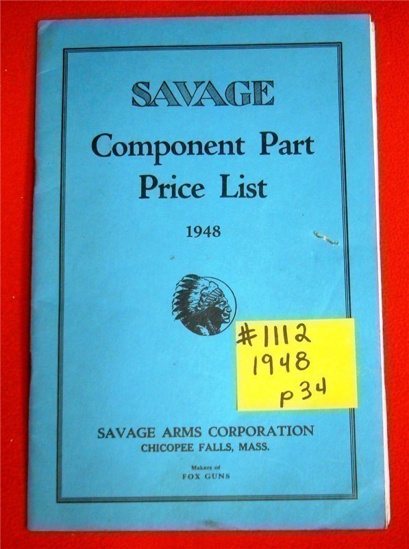 Orig Savage Arms Component Part Price List 1948-img-0